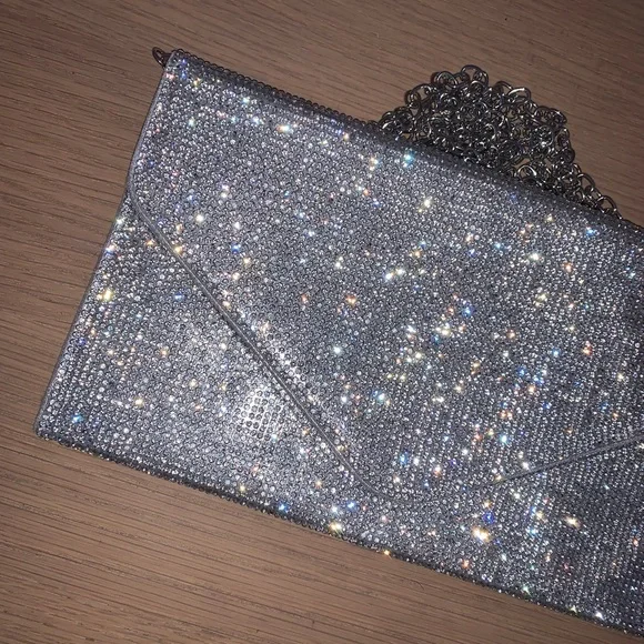 Embellished Envelope Clutch with Chain | Silver - Picture 3 of 6